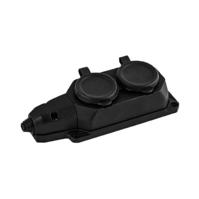 2 GANG RUBBER GROUNDED GROUP SOCKET WITHOUT CABLE IP44 BLACK 8006650 VITO