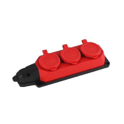 3 GANG RUBBER GROUNDED GROUP SOCKET WITHOUT CABLE IP44 BLACK & RED 8006680 VITO