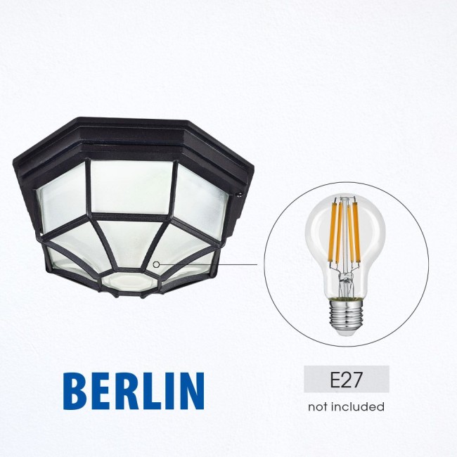 Плафониера BERLIN ∙ 1 x E27 ∙ черен ∙ IP44