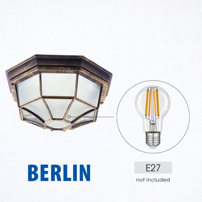 Плафониера BERLIN ∙ 1 x E27 ∙ антично злато ∙ IP44 Плафониера BERLIN ∙ 1 x E27 ∙ антично злато ∙ IP44